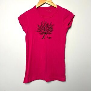 Atmosphere‎ Hot Pink Tree Graphic T Shirt Women's 4 UK 8 Cap Sleeve Y2k Casual